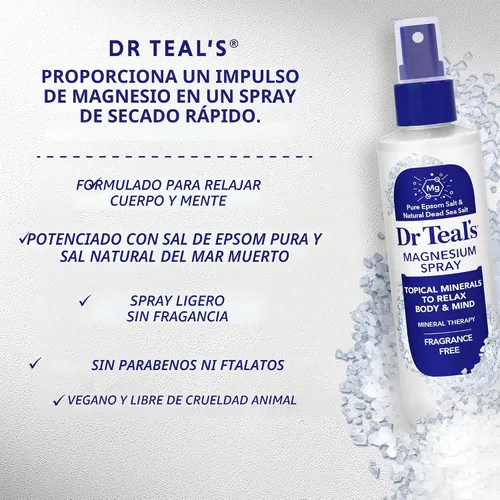Miniatura 3 de Dr Teal's - Spray de magnesio con sal natural del Mar Muerto, sin fragancia, 8 fl oz (Paquete de 2)