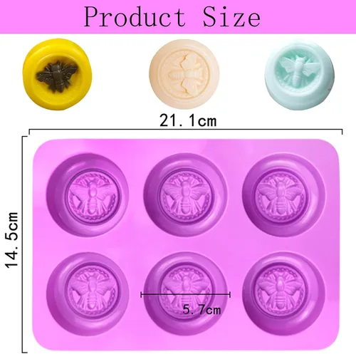 Miniatura 2 de Moldes de silicona de abeja, 2 moldes redondos de silicona con forma de colmena, 6 cavidades para hacer jabón casero, gelatina de bricolaje, bomba