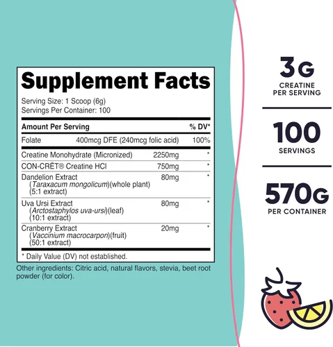 Miniatura 2 de Nutricost Monohidrato de creatina en polvo para mujeres, micronizado, limonada de fresa, 100 porciones, vegetariano, sin OMG, sin gluten