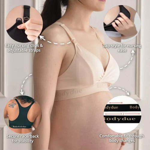 Miniatura 2 de Bodydue Absobra Nursing Pad-Free Nursing Bra for Easy Breastfeeding Maternity Essential Wireless Full-Coverage Comfort