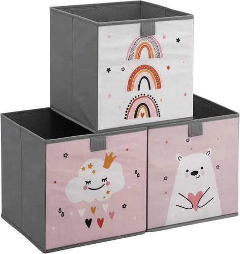 Miniatura 9 de Navaris Cubos de almacenamiento para niños, juego de 3 cubos organizadores de tela para niños, cubo de tela plegable para dormitorio de niños, Verde