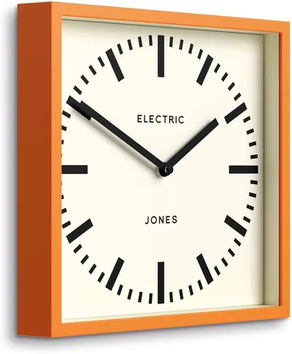 Miniatura 2 de JONES CLOCKS® Reloj de pared Box Railway Reloj de estación cuadrada 10 pulgadas Naranja Aspecto de diseñador genial para cocina, sala