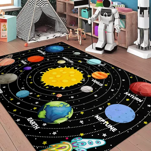 Miniatura 18 de Alfombras espaciales para dormitorio, alfombra Galaxy para habitación de niños, alfombras para sala de juegos, alfombra del sistema solar, 2 x 3 pies