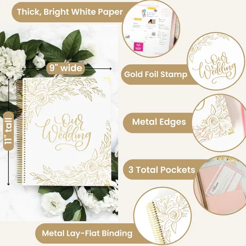 Miniatura 6 de bloom daily planners Planificador y organizador de tapa dura para el día de la boda (sin fecha), 9 x 11 pulgadas, diseño floral dorado