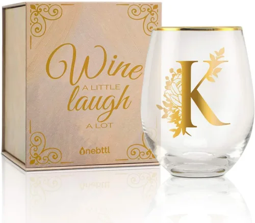 Miniatura 11 de Onebttl Copas de vino únicas sin tallo, copa de vino inicial para vino tinto o blanco, 18 onzas, monogramada, dorada, para mujeres, niñas, mujeres