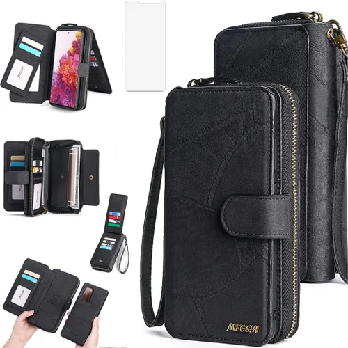 Asuwish Funda de teléfono para Samsung Galaxy S20 FE 5G 6.5 pulgadas con cremallera con protector de pantalla y tarjetero de espejo abatible Cell S