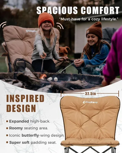Miniatura 5 de KingCamp Silla de mariposa XL de gran tamaño para adultos, sillas de campamento acolchadas plegables cómodas, 300 libras, resistente con respaldo