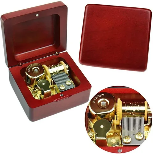 Sinzyo Caja musical con mecanismo tallado de madera vintage, caja de música de cuerda para regalo para Navidad, caja de música «Merry Go Round of