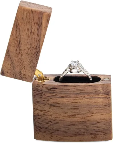 Miniatura 3 de Caja de anillo curvada delgada para propuesta - Caja de anillo de compromiso de madera - Ideas de regalo de cumpleaños de aniversario de viaje