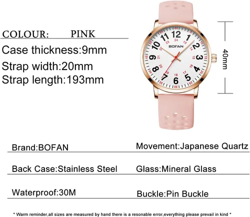 Miniatura 5 de BOFAN Reloj de enfermera para profesionales médicos, estudiantes, médicos con esfera fácil de leer, segunda mano y 24 horas, banda de silicona suave