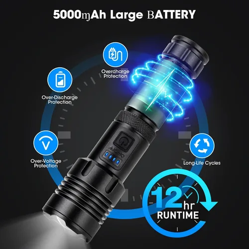Miniatura 3 de Paquete de 2 linternas de 99000 lúmenes altos, linterna recargable LED súper brillante, 5 modos, IPX7 impermeable Flah Light para camping, hogar