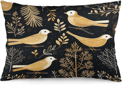 Miniatura 21 de Funda de almohada dorada de invierno con diseño de pájaros de nieve, Navidad, 12 x 20 pulgadas, diseño de Feliz Navidad, invierno, Navidad, cojín