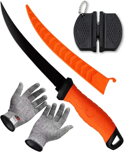 Miniatura 9 de Cuchillo de filete de pescado, juego de cuchillos profesionales de filete de pesca de 7 pulgadas, hoja de acero inoxidable con revestimiento Azul