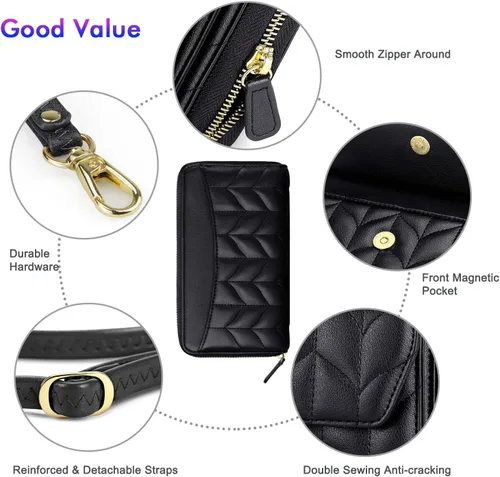 Miniatura 5 de nuoku Cartera RFID para mujer, bolso cruzado con cremallera alrededor de 2 correas