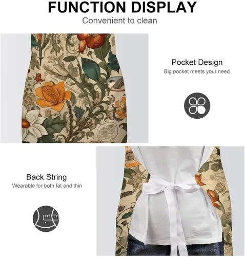 Miniatura 6 de Personalized Retro Pattern Adult Apron, Kitchen Cooking Aprons for Woman Man, Adjustable Bib Apron with Pocket for Baking, BBQ Crafting Outdoors