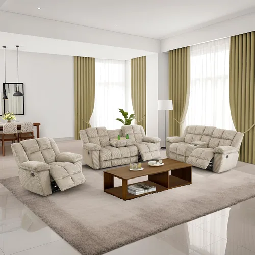 Miniatura 32 de Juego de sofá reclinable para muebles de sala de estar, juego de sofá y silla reclinable de pana verde, tela manual, sofá reclinable de 3 plazas