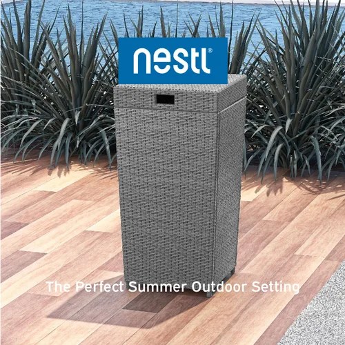 Miniatura 6 de Nestl Bote de basura gris para exteriores de 30 galones con tapa, cubo de basura de mimbre para patio