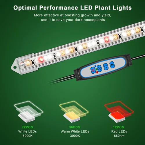 Miniatura 3 de Kullsinss Luces de cultivo para plantas de interior, tiras de luz de crecimiento de plantas de espectro completo de 16 pulgadas con temporizador