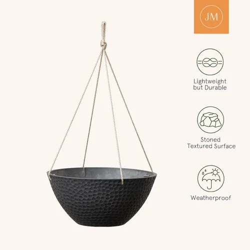 Miniatura 7 de LA JOLIE MUSE Macetas colgantes para plantas al aire libre, maceta colgante grande con agujeros de drenaje, macetas colgantes al aire libre, negro