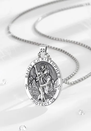 Miniatura 8 de EUDORA Collar de plata de ley 925 con San MiguelSan CristóbalSan BenitoVirgen MaríaSan Judas TadeoCruz de Buen PastorArcángel, Medalla con colgante