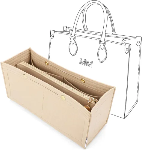 LEXSION Organizador de fieltro para bolso, organizador de bolso con bolsillo desmontable con cremallera para ONTHEGO GM, 3 tamaños 8034 beige, grande