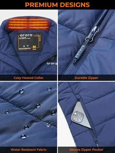 Miniatura 5 de ORORO - Chaleco térmico ligero con batería, para hombre