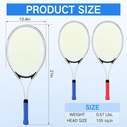 Miniatura 3 de 4 raquetas de tenis para adultos recreativas para 4 jugadores, raqueta de tenis ligera de 27 pulgadas con 3 pelotas de tenis para entrenar rojo
