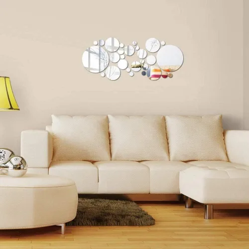 Miniatura 2 de Juego de 56 calcomanías de pared de espejo flexibles, acrílico extraíble, círculo, autoadhesivo, plástico para decoración del hogar (redondo)