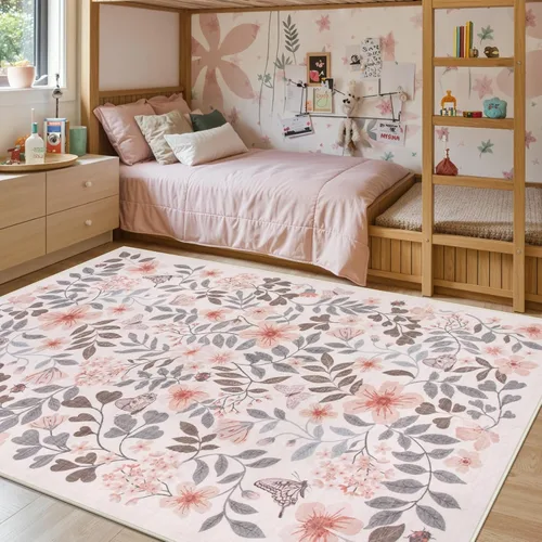 Miniatura 19 de Lahome - Alfombra redonda bóhema de color rosa claro de 4 pies, alfombras pequeñas circulares lavables para dormitorio de niños, alfombra circular