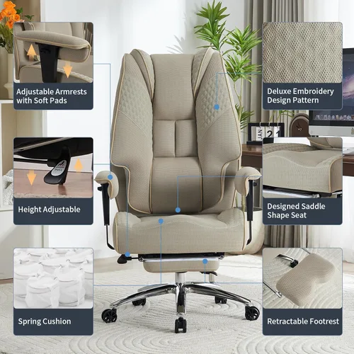 Miniatura 3 de EXCEBET Silla de oficina grande y alta de 400 libras de ancho, silla de oficina ejecutiva de cuero con respaldo alto con reposapiés, sillas Malla
