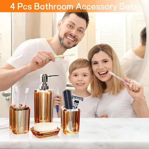 Miniatura 2 de Juego de accesorios de baño, juego de 4 piezas de accesorios de baño acrílico de alta calidad con dispensador de jabón de loción, taza de enjuague