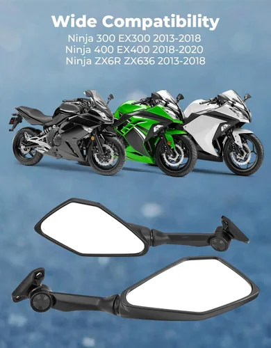 Miniatura 6 de KEMIMOTO - Espejos Ninja 300 Compatibles con Ninja 400 250 500 ZX6R EX300 ZX-6R Espejo Trasero para Motocicleta