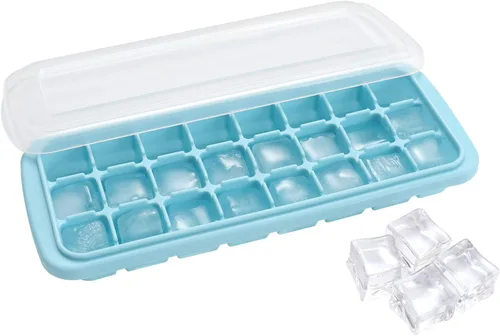 Bandeja de cubitos de hielo, bandeja de hielo de silicona suave con tapa de polipropileno, bandejas flexibles para cubitos de hielo para congelador