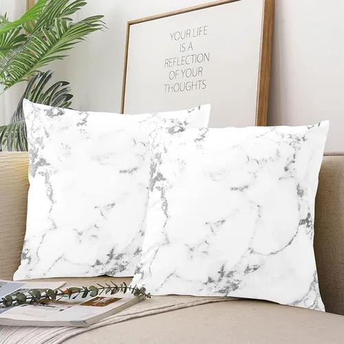 Miniatura 4 de Funda de almohada decorativa con diseño moderno y moderno cuadrado europeo blanco plateado gris Carra mármol piedra abstracta con cremallera oculta