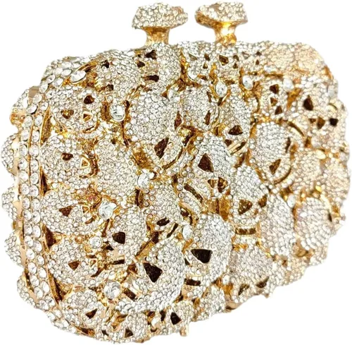 Miniatura 2 de Boutique De FGG Bolso de mano de cristal de calavera para mujer, bolso de mano de noche con diamantes de imitación, para fiesta, graduación