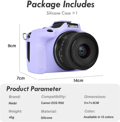 Miniatura 2 de Rieibi EOSR50 EOS R50 Estuche, Estuche Protector de Silicona Suave para Cámara Vlogging Canon EOS R50 EOSR50, Estuche de Agarre Ligero para Cuerpo
