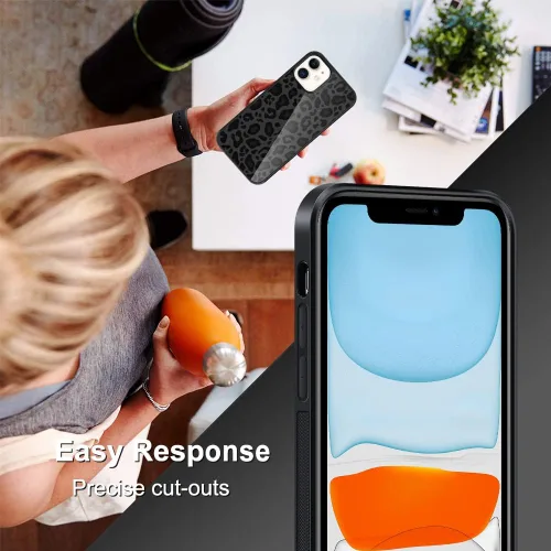 Miniatura 5 de TEAUGHT Compatible con iPhone 11 Funda con patrón lindo estampado de leopardo negro guepardo + protector de pantalla a prueba de golpes, funda