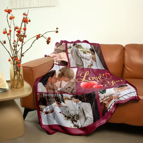 Miniatura 3 de Gowelly Manta personalizada con imagen «I Love You» – Manta de franela personalizada para regalos de novia, novio, manta personalizada para regalos
