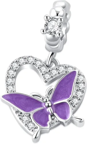 Miniatura 2 de QeenseKc Dije colgante de corazón de mariposa de cristal para pulsera Pandora