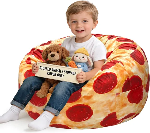 Miniatura 32 de Lukeight - Puf de almacenamiento de animales de peluche para niños, funda para puf de dinosaurio con cremallera para organizar la habitación