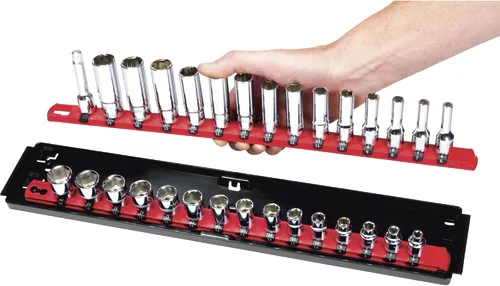 Miniatura 2 de Ernst Manufacturing Organizador de Dados Boss de 18 Pulgadas con 2 Rieles de 1/2 Pulgada de Impulso con Sujeción Segura de Bloqueo Giratorio y Rojo