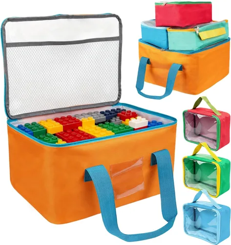 Paquete de 8 bolsas magnéticas de almacenamiento de azulejos, organizador de juguetes de varios tamaños con bolsillos de malla y bolsillos para