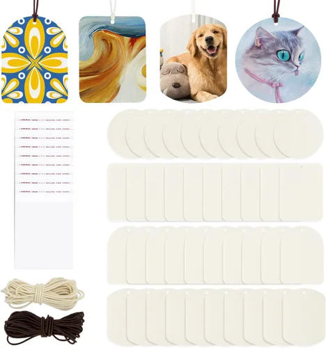 Temlum 40 piezas de ambientador de sublimación en blanco con cuerda elástica, bolsa transparente, productos en blanco de sublimación, ambientador de