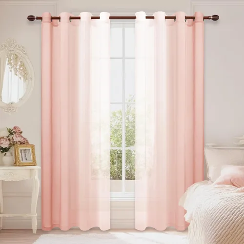 Miniatura 47 de DWCN Cortinas Transparentes de Lino Sintético Negro Degradado Ombré - Cortinas Semi Transparentes de Gasa con Ojales en la Parte Superior