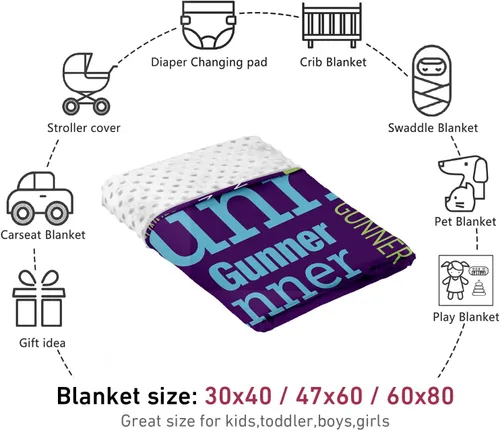 Miniatura 7 de Manta de doble capa para bebé con nombre personalizado, manta de cama personalizada con estampado morado para bebés, niños, niñas y niños