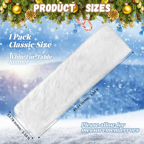 Miniatura 2 de Moukeren Camino de mesa largo de piel sintética de 13.78 x 47.24 pulgadas, tapete de felpa de lujo navideño para invierno, pieza central decorativa