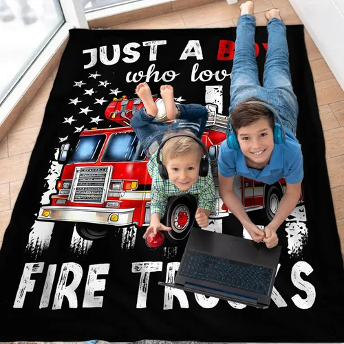 Miniatura 6 de Manta de Camión de Bomberos para Niños - 30x40 Pulgadas Bonita Manta de Tiro Regalos para Niños Amantes de Camiones - Mantas Negras Suaves