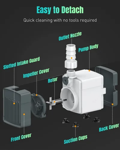 Miniatura 3 de Pawfly Bomba de fuente de 210 GPH, bomba de agua sumergible de 15 W con elevación de 5.2 pies de alto y 4 boquillas, bomba de fuente de agua