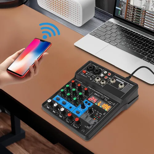 Miniatura 3 de Mezclador de audio Bluetooth Live Studio de 4 canales, pantalla LED, consola de mezcla USB profesional con ecualizador de 3 bandas, consola