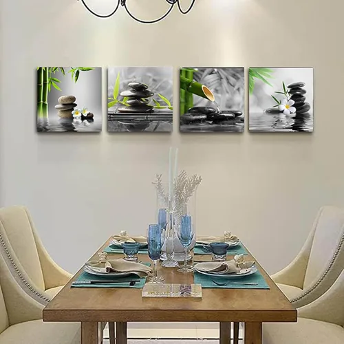 Miniatura 3 de Yxbhhym Arte de Pared para Baño Decoración de Pared en Blanco y Negro Obra de Arte Zen Buda Verde Impresiones en Lienzo Pósteres Imagen de Spa